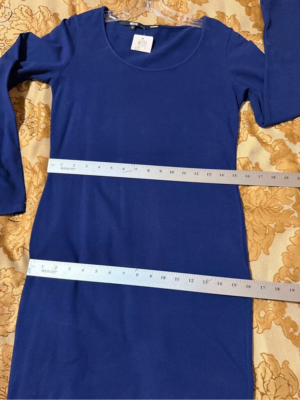 Monrow Navy Scoop-Neck Long Cotton Sleeve Sheath Dress, NWOT, Sz M - Picture 15 of 16